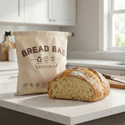 Organic Cotton Bread Bag with Pure Beeswax Lining | Reusable Bread Storage Pouch for Homemade Sourdough and Artisan Loaves | Kitchen Fresh-K