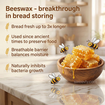 Organic Cotton Bread Bag with Pure Beeswax Lining | Reusable Bread Storage Pouch for Homemade Sourdough and Artisan Loaves | Kitchen Fresh-K