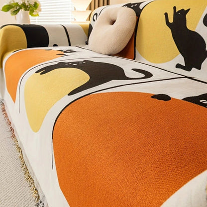 Breezy Sofa Cover - Chenille, Cat Print, Multi-Use