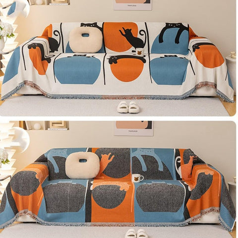 Breezy Sofa Cover - Chenille, Cat Print, Multi-Use