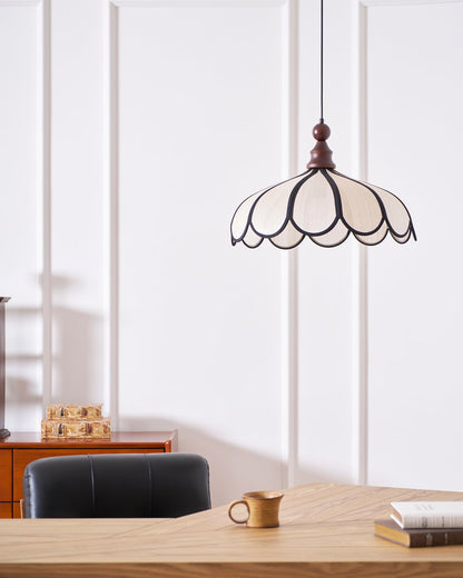 Woven Fiber Dome Ceiling Fixture with Wood Trim – 16 to 24 Inch Sizes – Adjustable Drop Suspension for Kitchens, Breakfast Nooks & Dining Ar