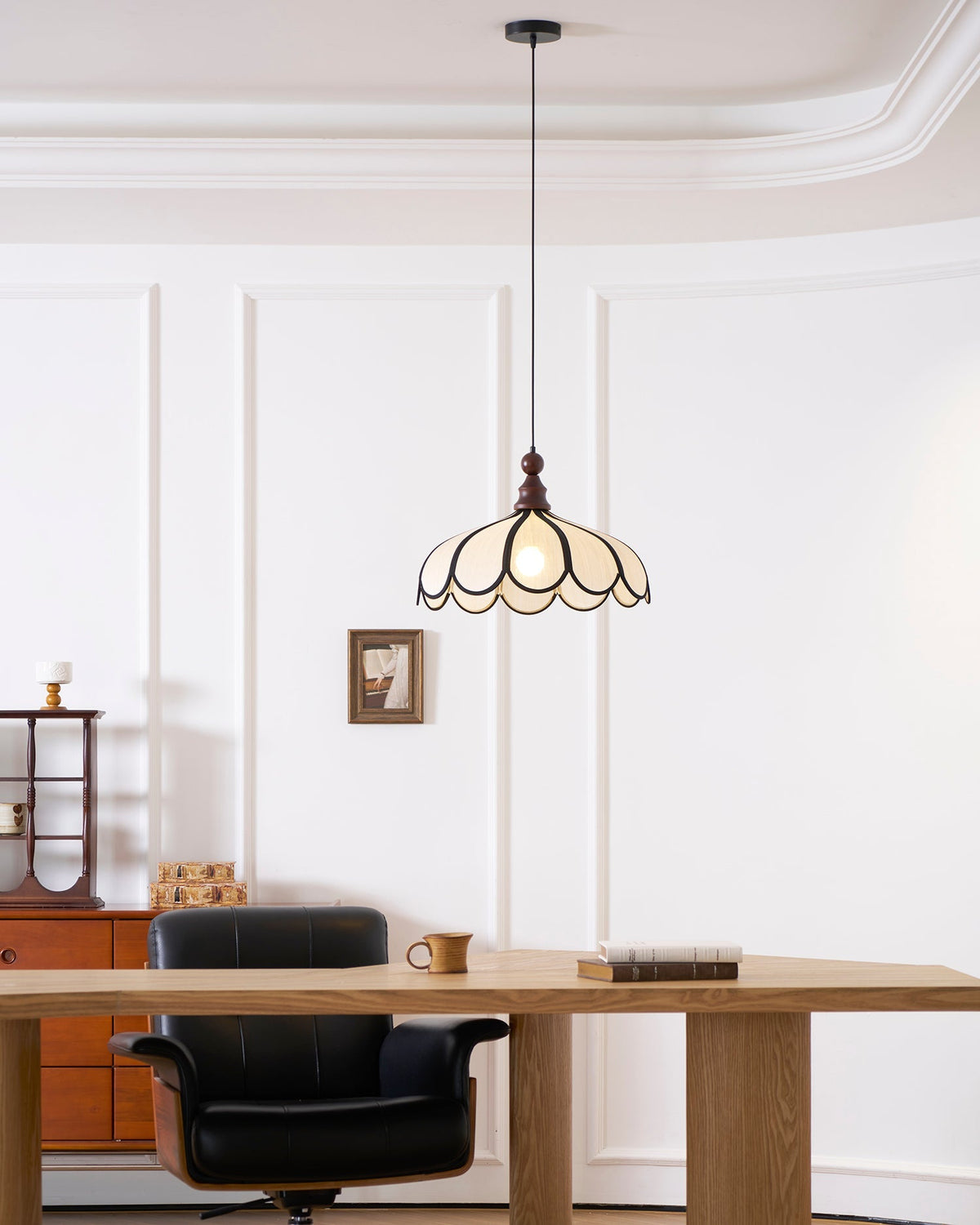 Woven Fiber Dome Ceiling Fixture with Wood Trim – 16 to 24 Inch Sizes – Adjustable Drop Suspension for Kitchens, Breakfast Nooks & Dining Ar