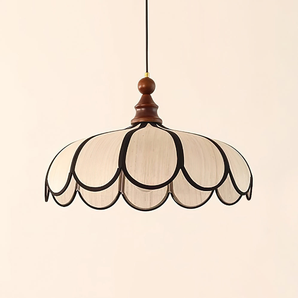 Woven Fiber Dome Ceiling Fixture with Wood Trim – 16 to 24 Inch Sizes – Adjustable Drop Suspension for Kitchens, Breakfast Nooks & Dining Ar