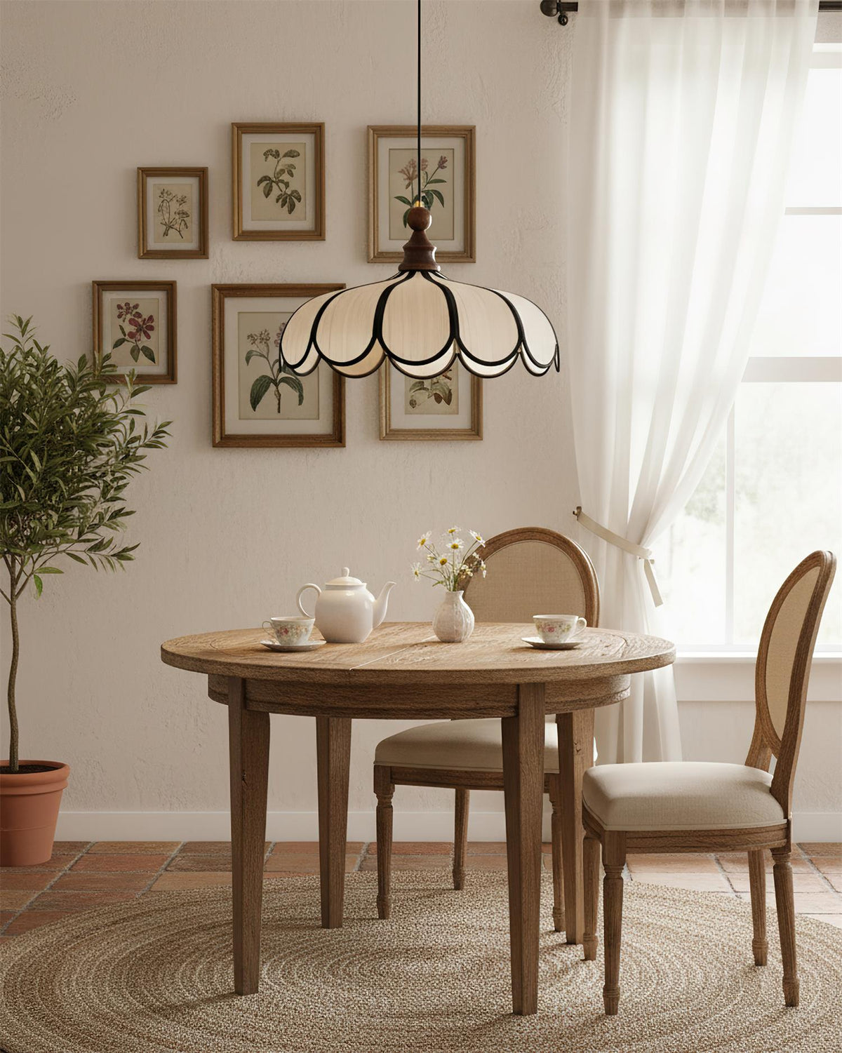 Woven Fiber Dome Ceiling Fixture with Wood Trim – 16 to 24 Inch Sizes – Adjustable Drop Suspension for Kitchens, Breakfast Nooks & Dining Ar