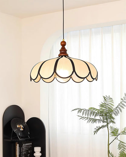 Woven Fiber Dome Ceiling Fixture with Wood Trim – 16 to 24 Inch Sizes – Adjustable Drop Suspension for Kitchens, Breakfast Nooks & Dining Ar