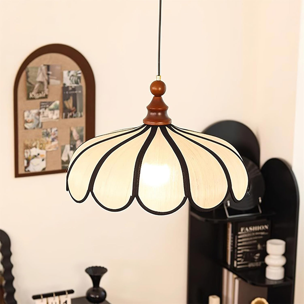 Woven Fiber Dome Ceiling Fixture with Wood Trim – 16 to 24 Inch Sizes – Adjustable Drop Suspension for Kitchens, Breakfast Nooks & Dining Ar
