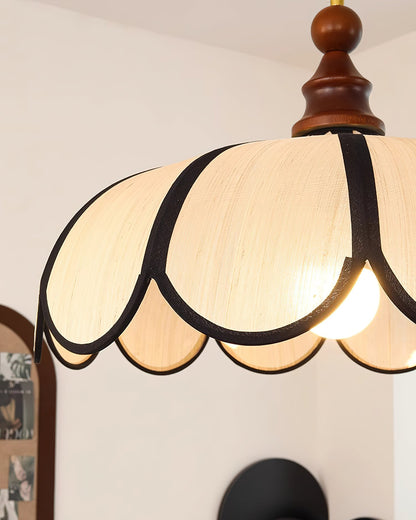 Woven Fiber Dome Ceiling Fixture with Wood Trim – 16 to 24 Inch Sizes – Adjustable Drop Suspension for Kitchens, Breakfast Nooks & Dining Ar