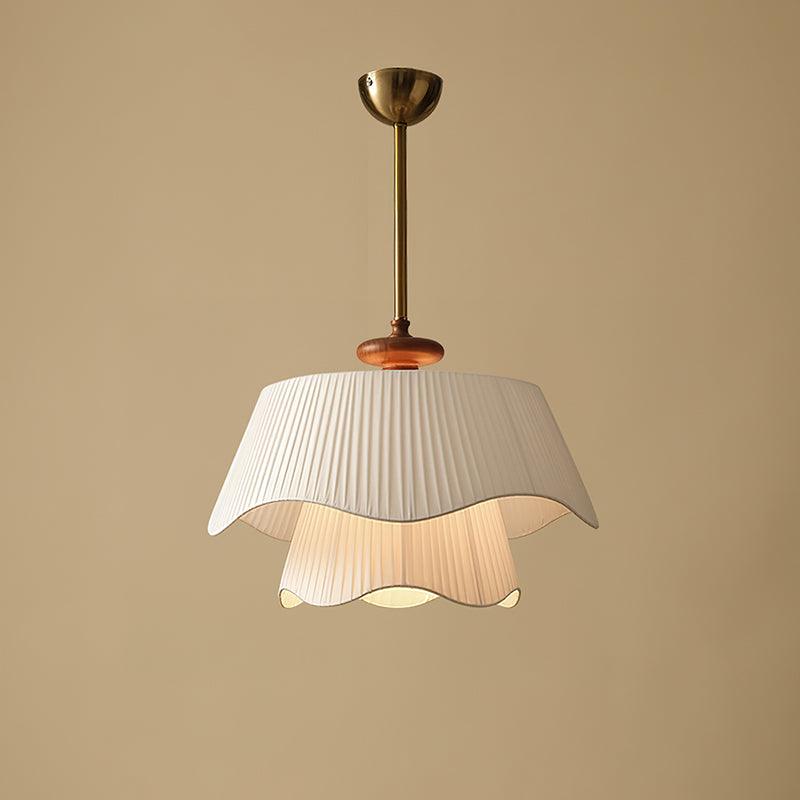 Layered Fabric Drum Pendant Light 10 in Dining Room Farmhouse Style Ceiling Fixture Bedroom Kitchen Island Wood Accent Hanging Lamp E26 Sock