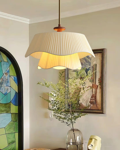 Layered Fabric Drum Pendant Light 10 in Dining Room Farmhouse Style Ceiling Fixture Bedroom Kitchen Island Wood Accent Hanging Lamp E26 Sock