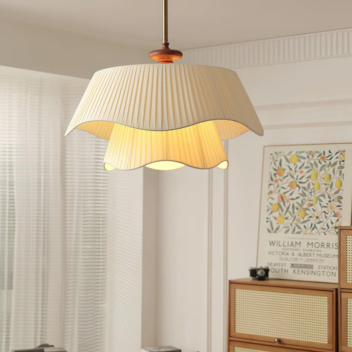 Layered Fabric Drum Pendant Light 10 in Dining Room Farmhouse Style Ceiling Fixture Bedroom Kitchen Island Wood Accent Hanging Lamp E26 Sock