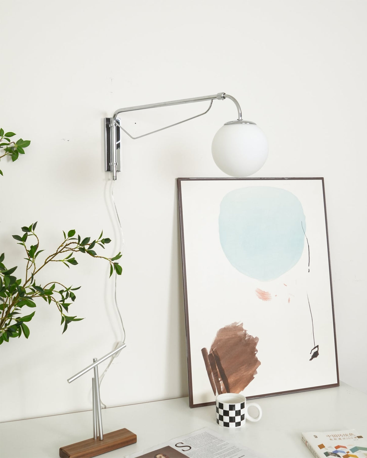 Swing Arm Wall Sconce Chrome Metal Adjustable Reading Light E26 LED Bedroom Bedside Task Lighting for Home Office Study