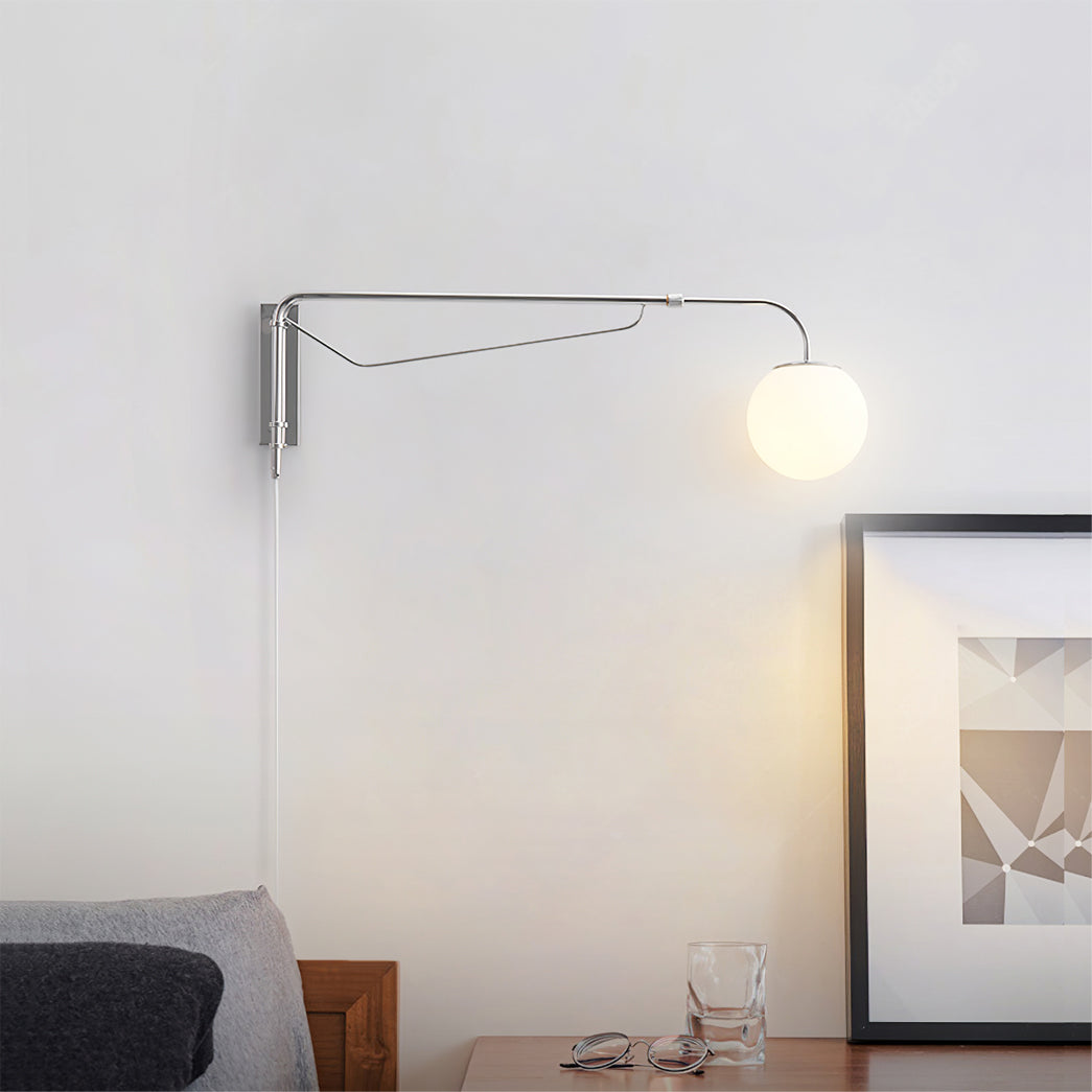 Swing Arm Wall Sconce Chrome Metal Adjustable Reading Light E26 LED Bedroom Bedside Task Lighting for Home Office Study
