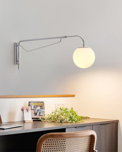 Swing Arm Wall Sconce Chrome Metal Adjustable Reading Light E26 LED Bedroom Bedside Task Lighting for Home Office Study
