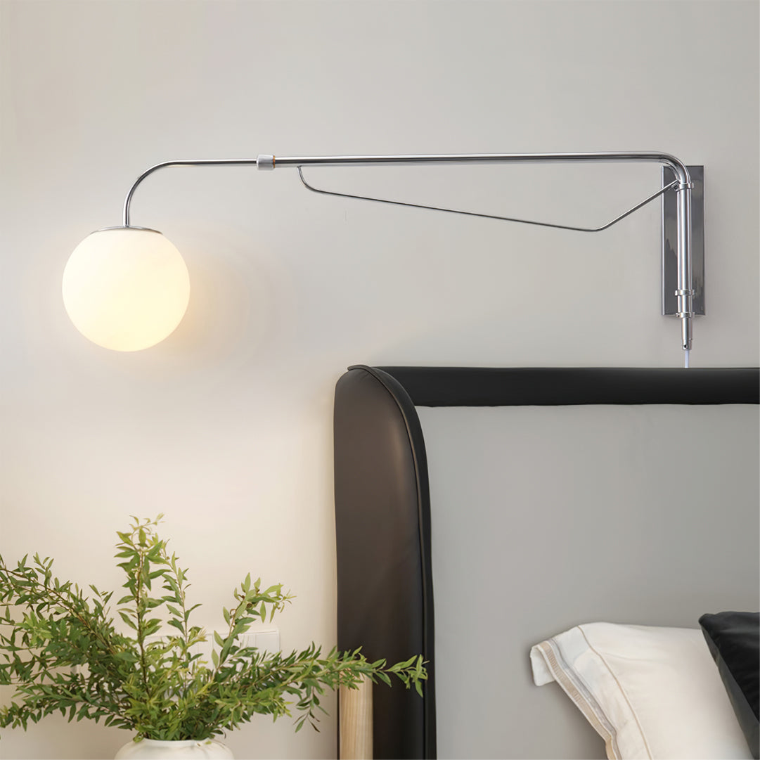Swing Arm Wall Sconce Chrome Metal Adjustable Reading Light E26 LED Bedroom Bedside Task Lighting for Home Office Study