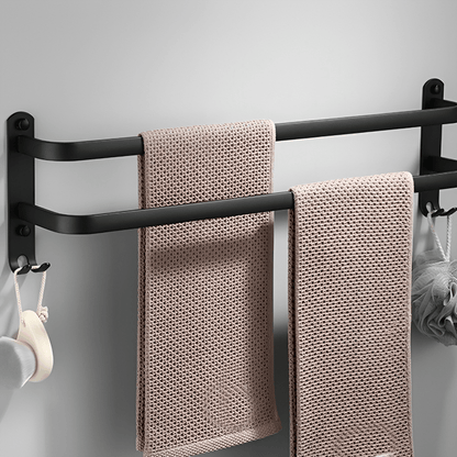 Wall-Mount Aluminum Bathroom Bar for Hand Towels & Washcloths – Black Triple-Rail Storage for Shower, Laundry & Kitchen – Space-Saving Dryin