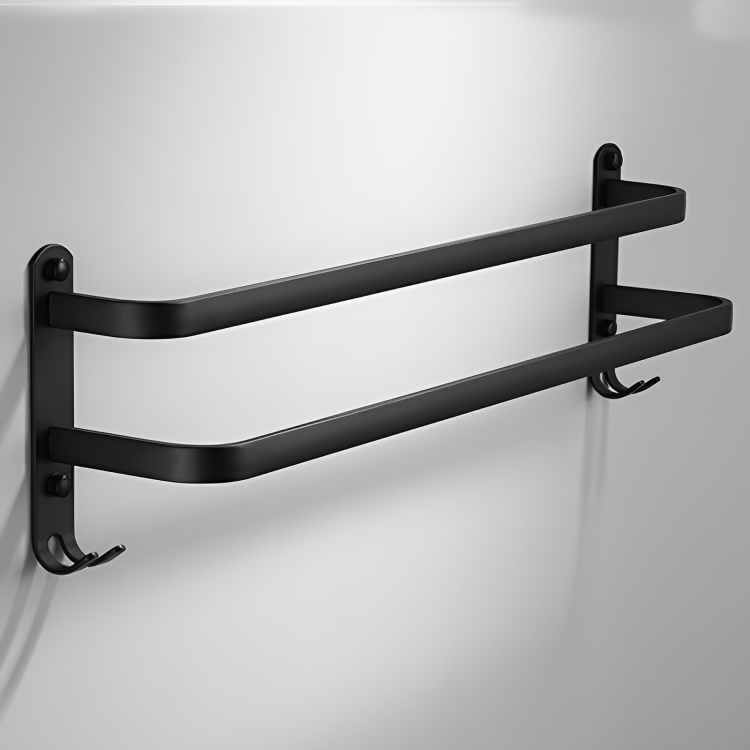 Wall-Mount Aluminum Bathroom Bar for Hand Towels & Washcloths – Black Triple-Rail Storage for Shower, Laundry & Kitchen – Space-Saving Dryin
