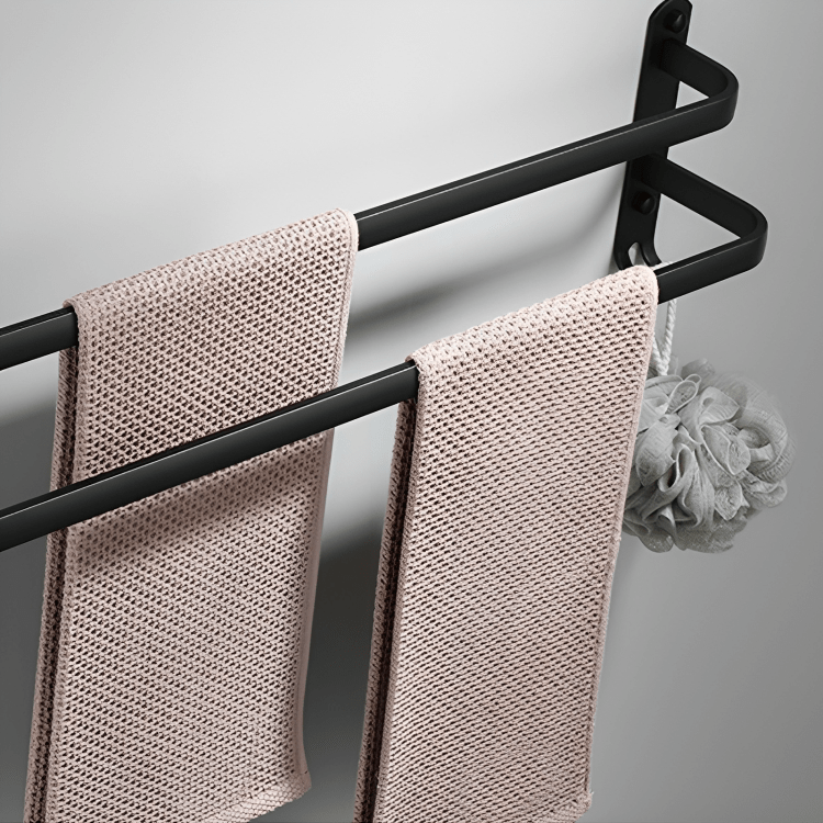 Wall-Mount Aluminum Bathroom Bar for Hand Towels & Washcloths – Black Triple-Rail Storage for Shower, Laundry & Kitchen – Space-Saving Dryin