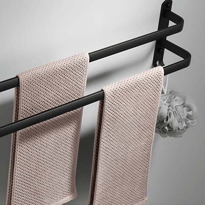 Wall-Mount Aluminum Bathroom Bar for Hand Towels & Washcloths – Black Triple-Rail Storage for Shower, Laundry & Kitchen – Space-Saving Dryin