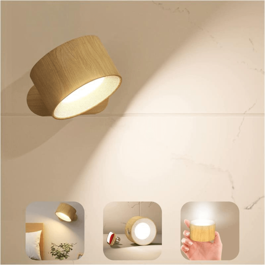 Portable LED Wall Sconce with USB Charging – 360° Swivel Head for Bedroom, Hallway, Reading Nook & Home Office