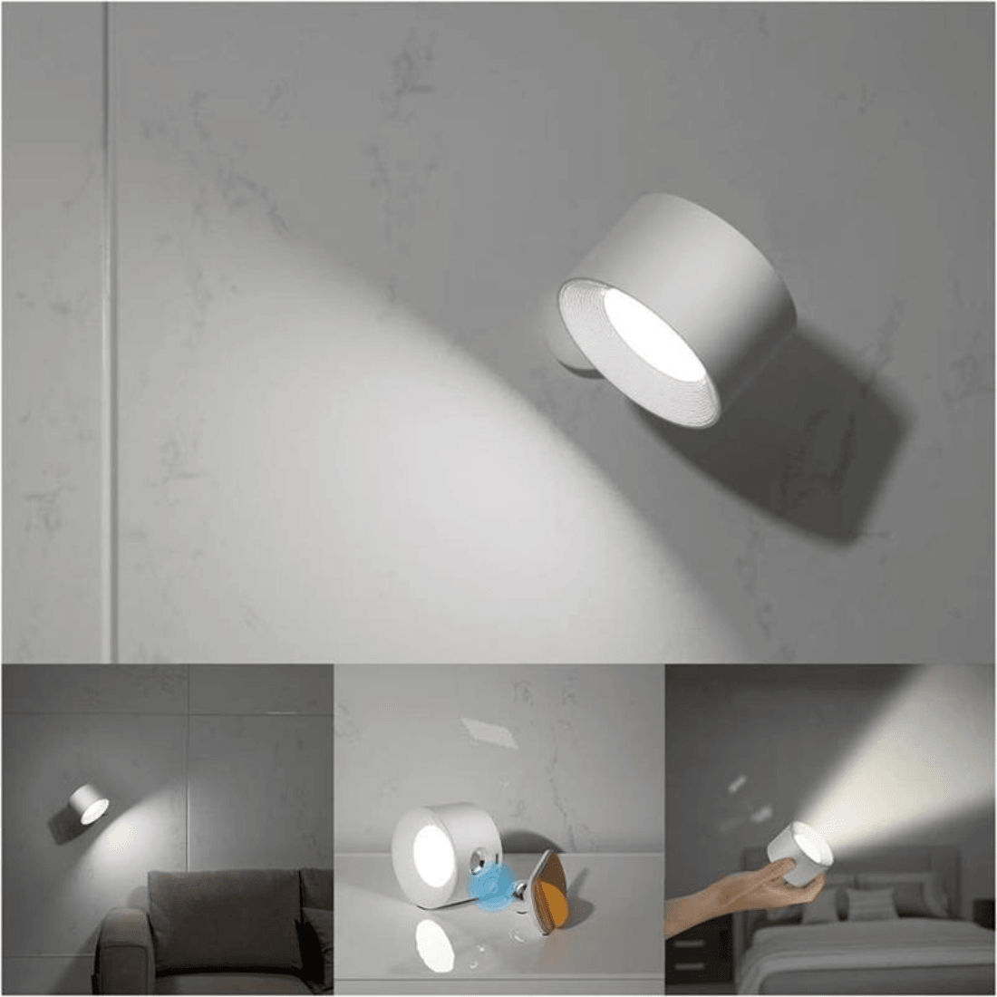 Portable LED Wall Sconce with USB Charging – 360° Swivel Head for Bedroom, Hallway, Reading Nook & Home Office