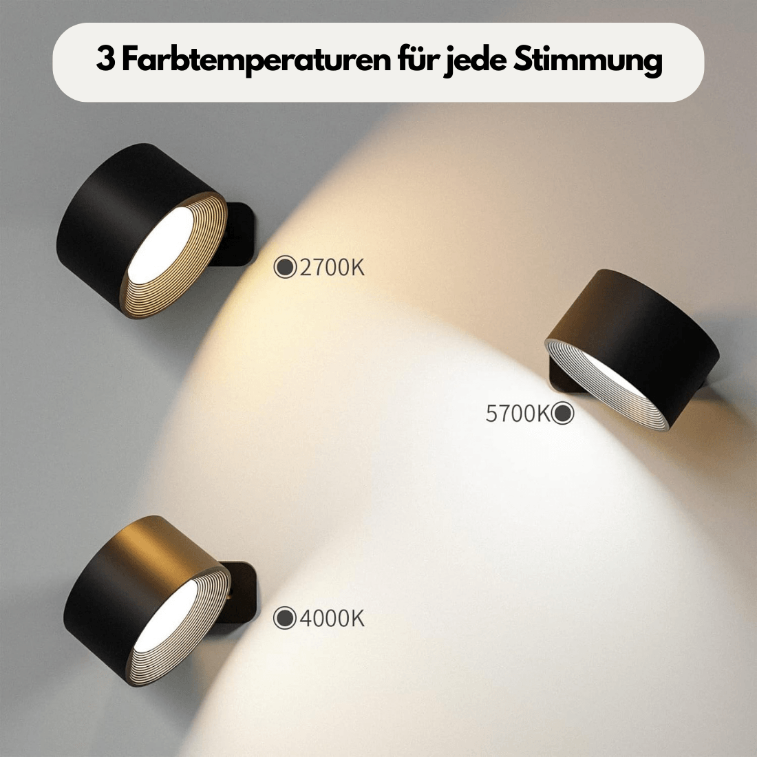 Portable LED Wall Sconce with USB Charging – 360° Swivel Head for Bedroom, Hallway, Reading Nook & Home Office