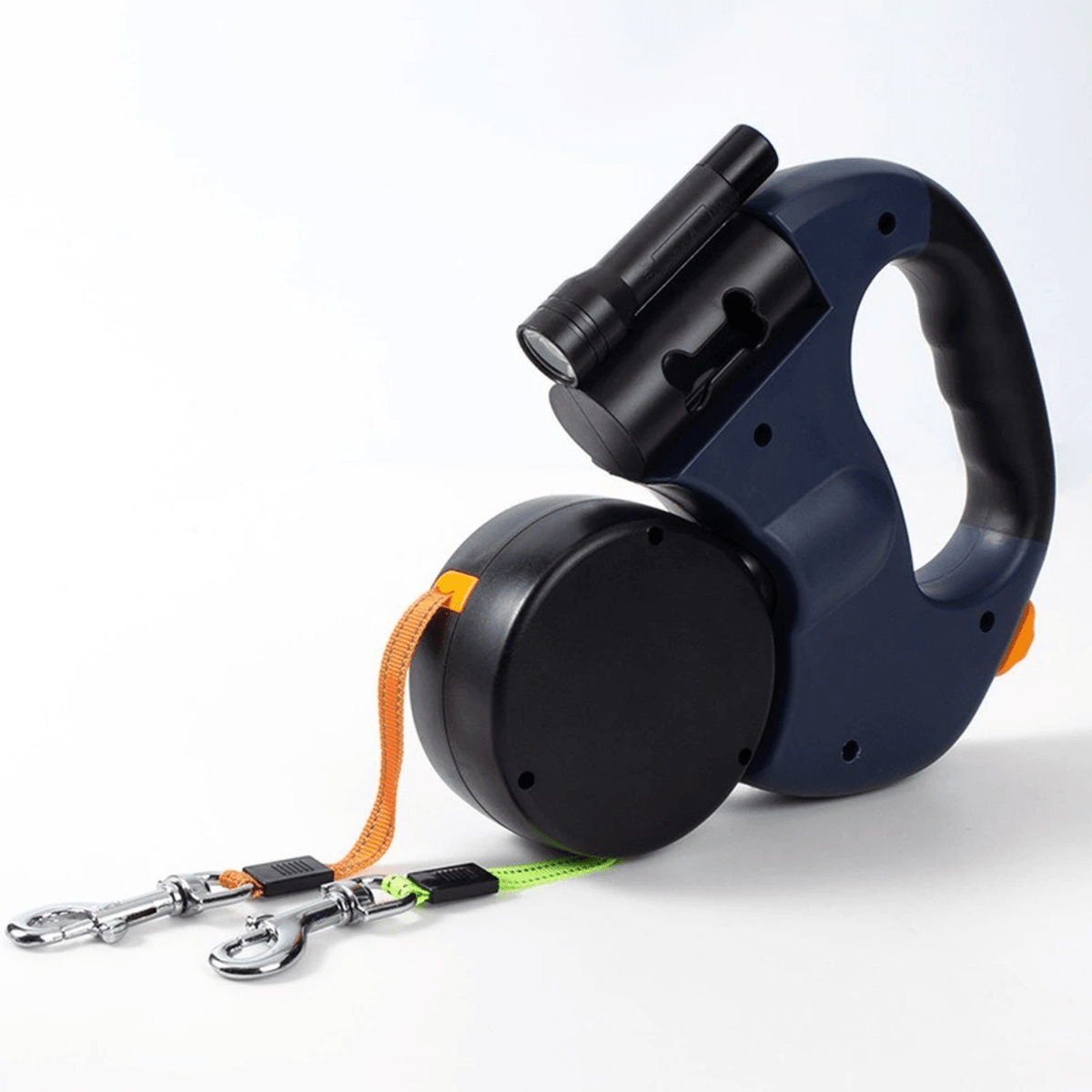 Dual Retractable Dog Leash with Built-In Flashlight for Two Dogs Up to 88 lbs Each – Tangle-Free 360° Swivel Design & One-Handed Control