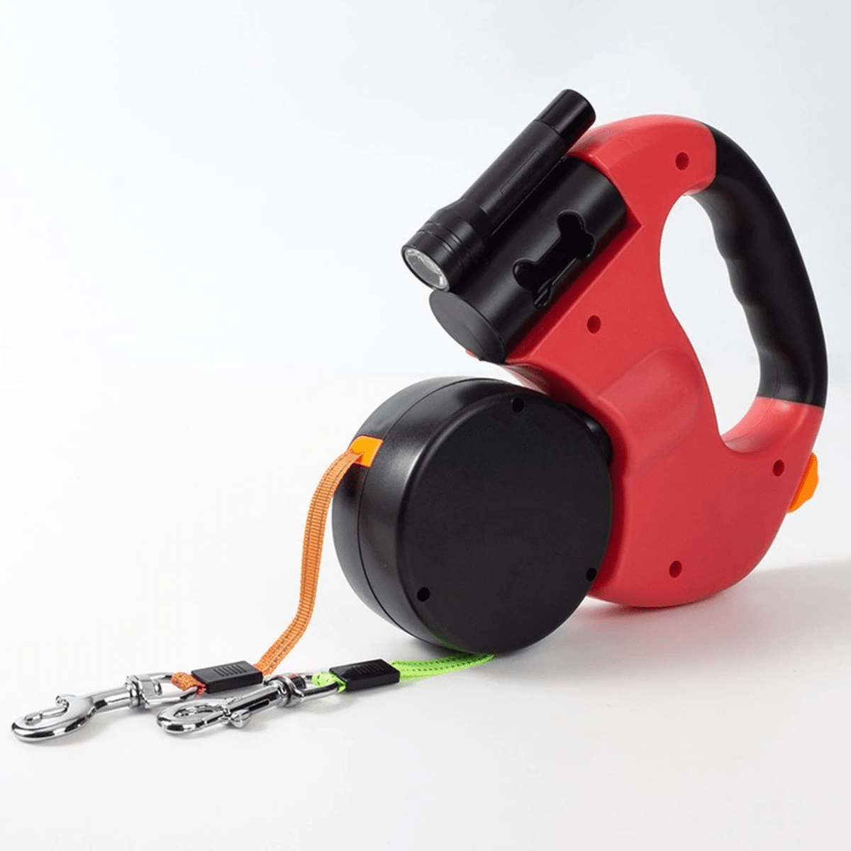 Dual Retractable Dog Leash with Built-In Flashlight for Two Dogs Up to 88 lbs Each – Tangle-Free 360° Swivel Design & One-Handed Control