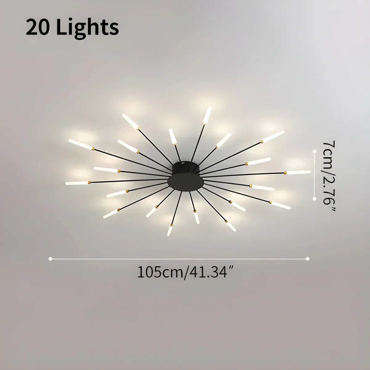 Multi-Arm Starburst Ceiling Fixture Metal LED Dimmable Gold Black 20-42 Bulb Open-Plan Dining Room Contemporary Statement Light Large Space