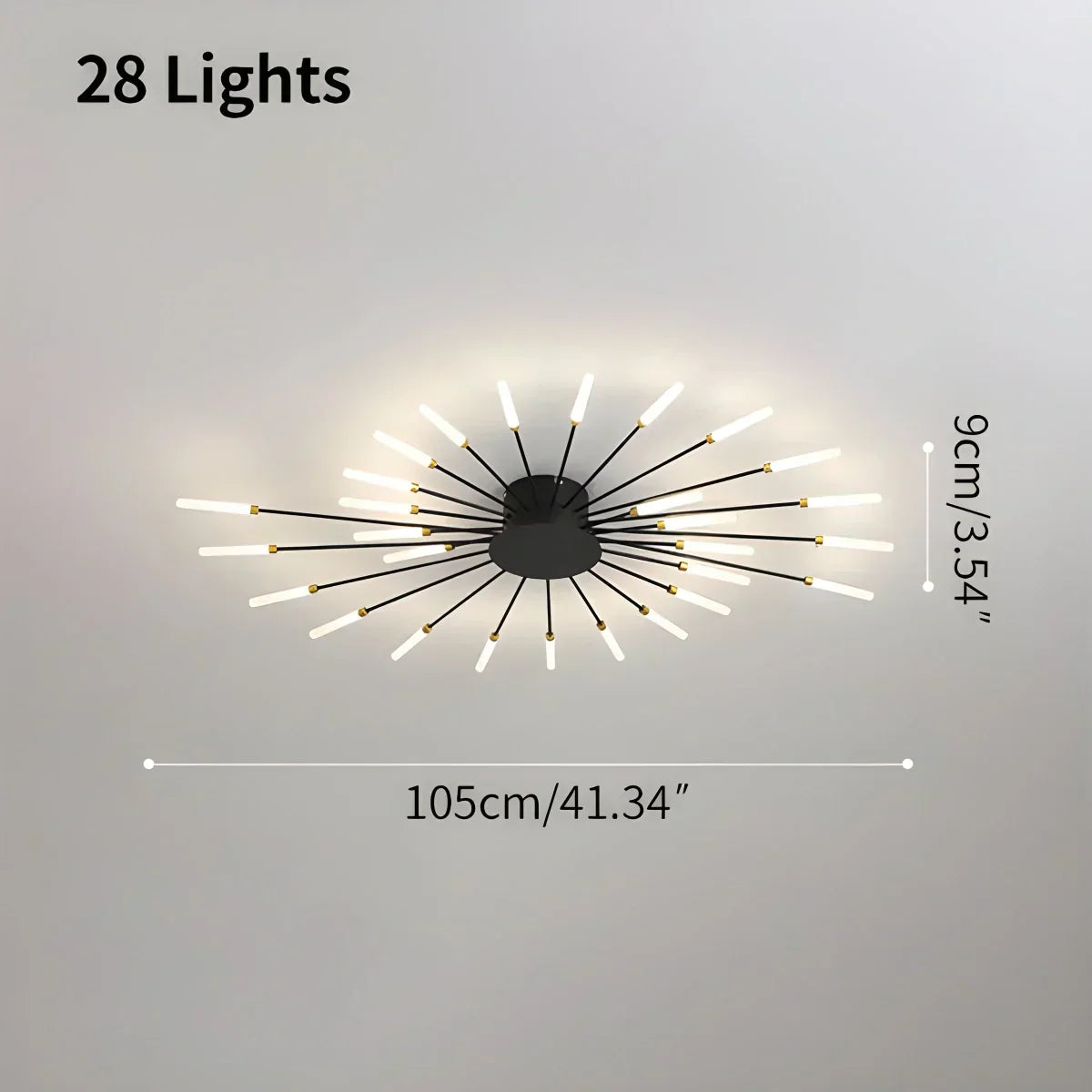 Multi-Arm Starburst Ceiling Fixture Metal LED Dimmable Gold Black 20-42 Bulb Open-Plan Dining Room Contemporary Statement Light Large Space