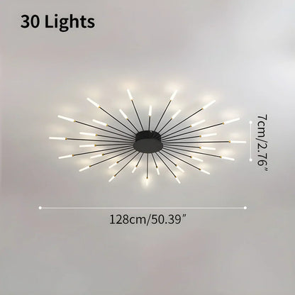 Multi-Arm Starburst Ceiling Fixture Metal LED Dimmable Gold Black 20-42 Bulb Open-Plan Dining Room Contemporary Statement Light Large Space