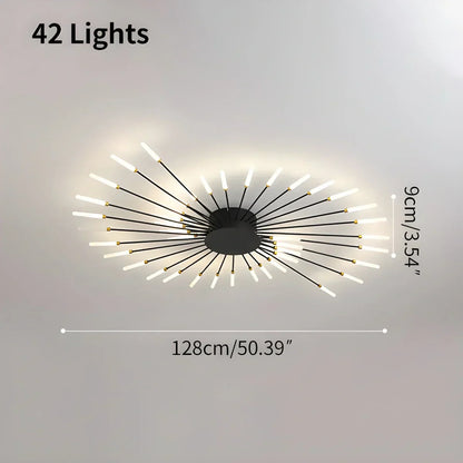 Multi-Arm Starburst Ceiling Fixture Metal LED Dimmable Gold Black 20-42 Bulb Open-Plan Dining Room Contemporary Statement Light Large Space