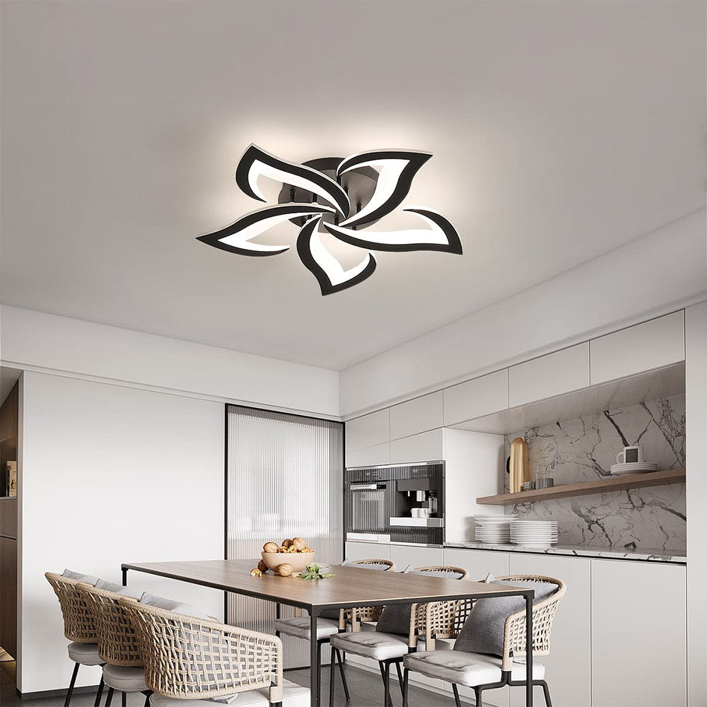 Flush Mount LED Fixture Metal Acrylic Black Layered Floral Pattern for Bedroom Living Room Hallway Contemporary Home Decor Overhead Light