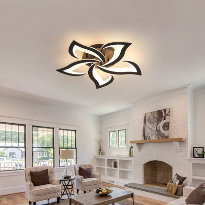 LED Flush Mount Light Fixture with Floral Layered Design for Bedroom, Entryway & Living Spaces | 22 in Black Metal Modern Low Profile Ambien