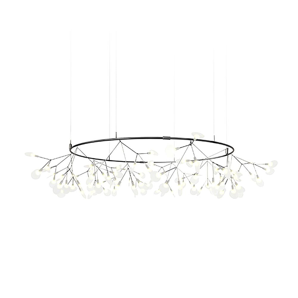 Branching LED Chandelier with Acrylic Petals Black Finish 20W Integrated Light Dimmable Remote Option Modern Statement Fixture Indoor Living
