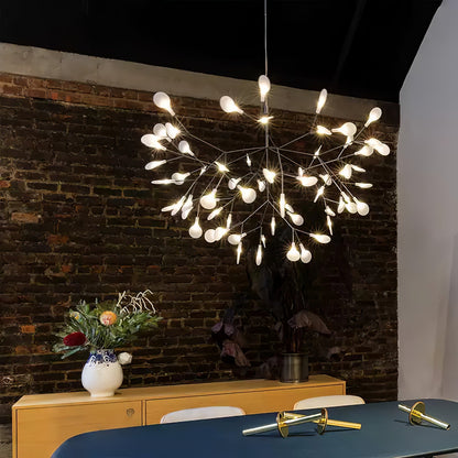 Branching LED Chandelier with Acrylic Petals Black Finish 20W Integrated Light Dimmable Remote Option Modern Statement Fixture Indoor Living