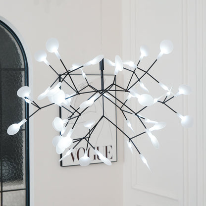 Branching LED Chandelier with Acrylic Petals Black Finish 20W Integrated Light Dimmable Remote Option Modern Statement Fixture Indoor Living