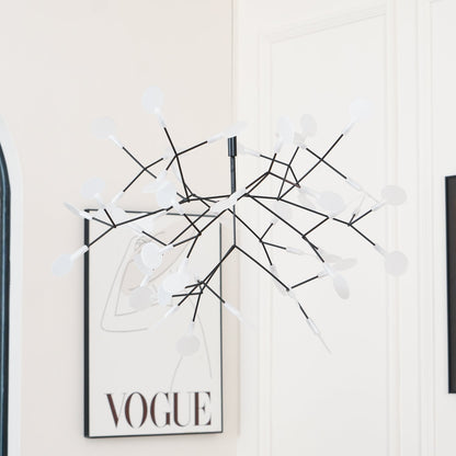 Branching LED Chandelier with Acrylic Petals Black Finish 20W Integrated Light Dimmable Remote Option Modern Statement Fixture Indoor Living