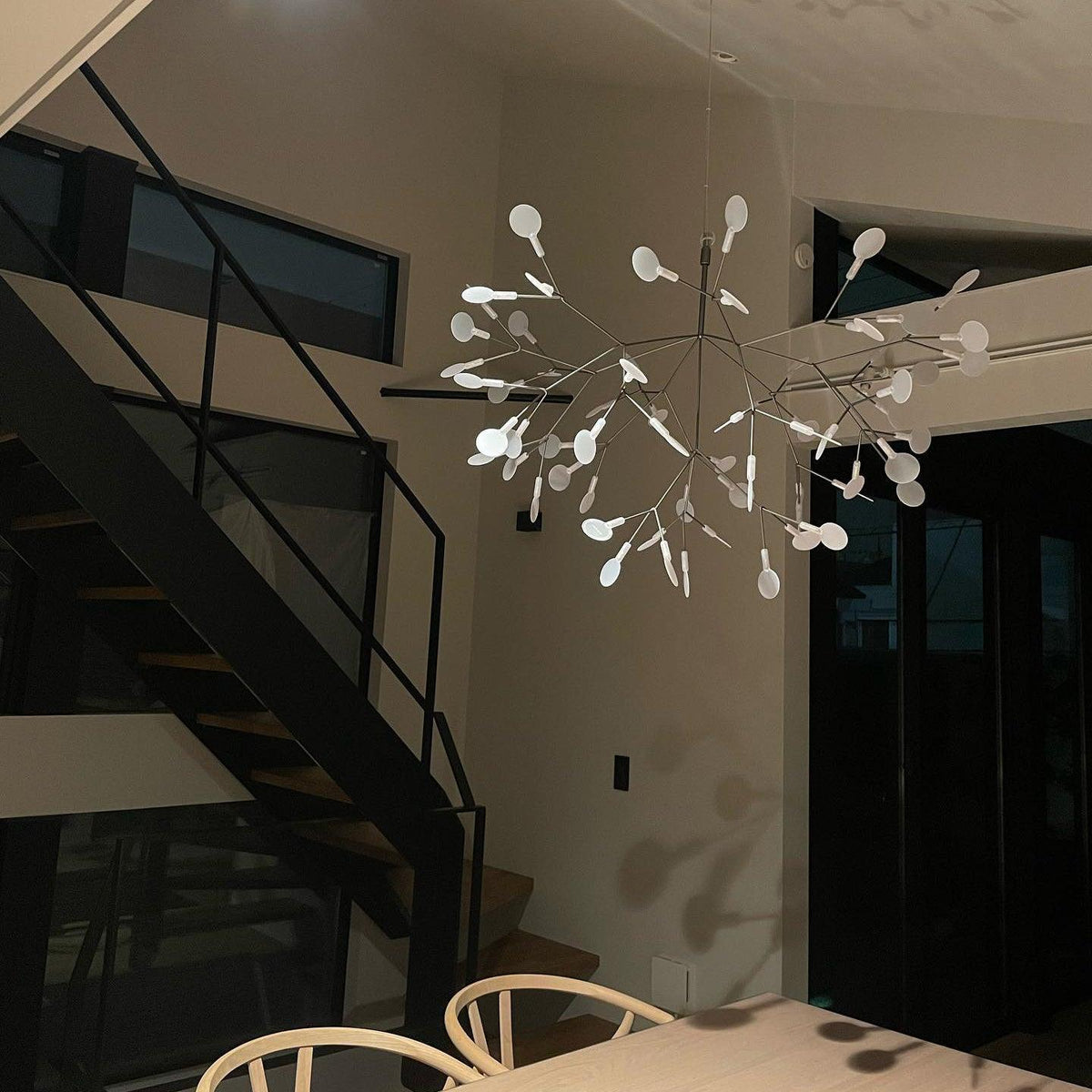 Branching LED Chandelier with Acrylic Petals Black Finish 20W Integrated Light Dimmable Remote Option Modern Statement Fixture Indoor Living