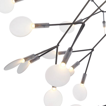 Branching LED Chandelier with Acrylic Petals Black Finish 20W Integrated Light Dimmable Remote Option Modern Statement Fixture Indoor Living
