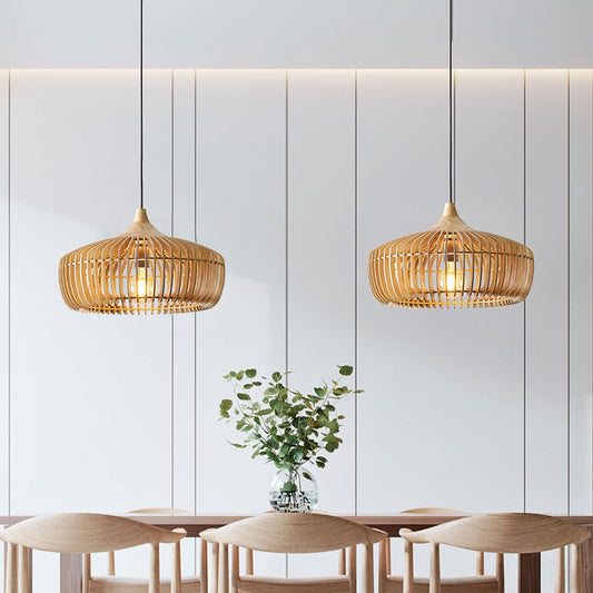 Wooden Dome Pendant Light with Slatted Design for Bedroom, Living Room & Dining Areas | Hanging Ceiling Fixture