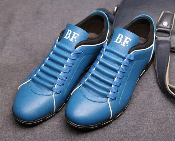 Men's Low-Top Lace-Up Sneakers PU Leather Casual Athletic Shoes Flat Rubber Sole for Everyday Work Gym Tennis