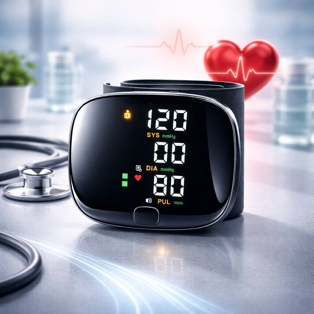 Rechargeable Wrist Blood Pressure Monitor with Voice Readout and Touch Screen for Home Health Tracking