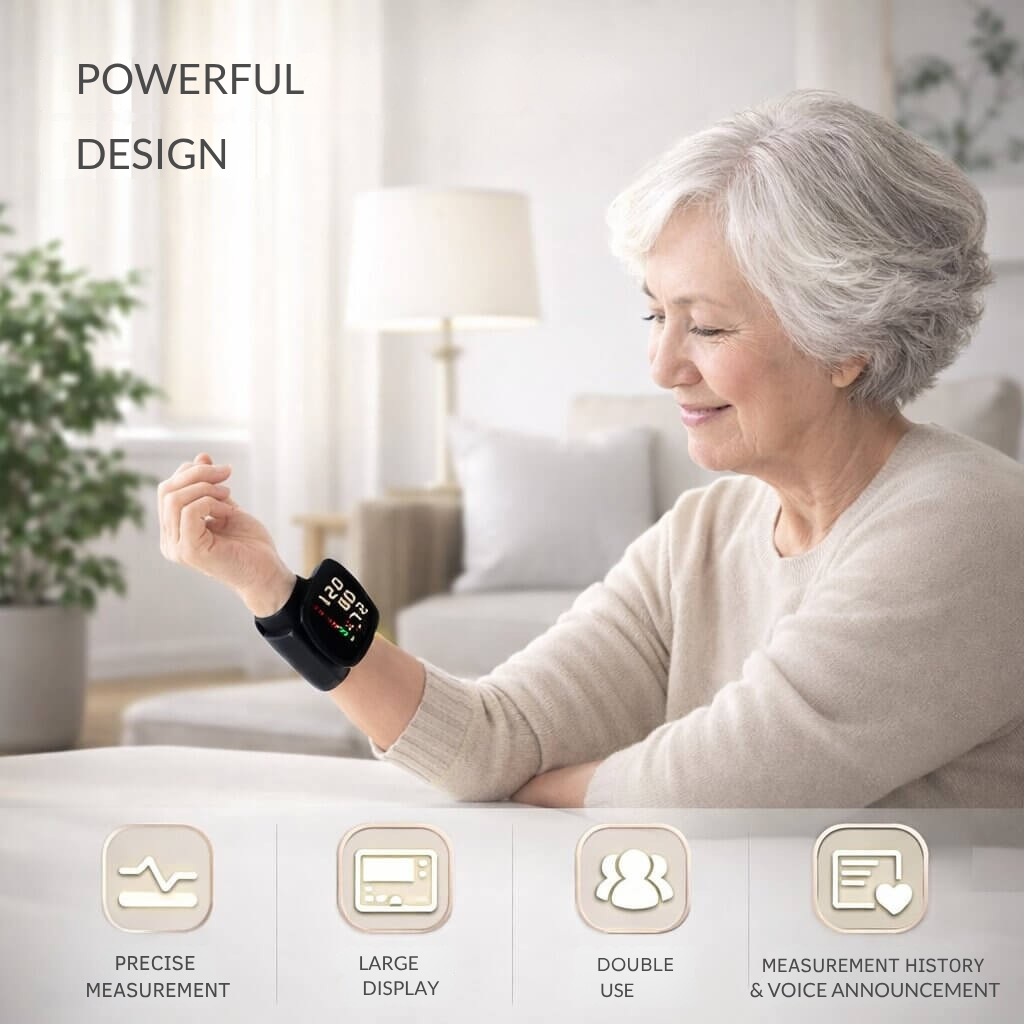 Rechargeable Wrist Blood Pressure Monitor with Voice Readout and Touch Screen for Home Health Tracking