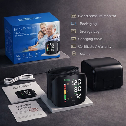 Rechargeable Wrist Blood Pressure Monitor with Voice Readout and Touch Screen for Home Health Tracking