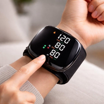 Rechargeable Wrist Blood Pressure Monitor with Voice Readout and Touch Screen for Home Health Tracking