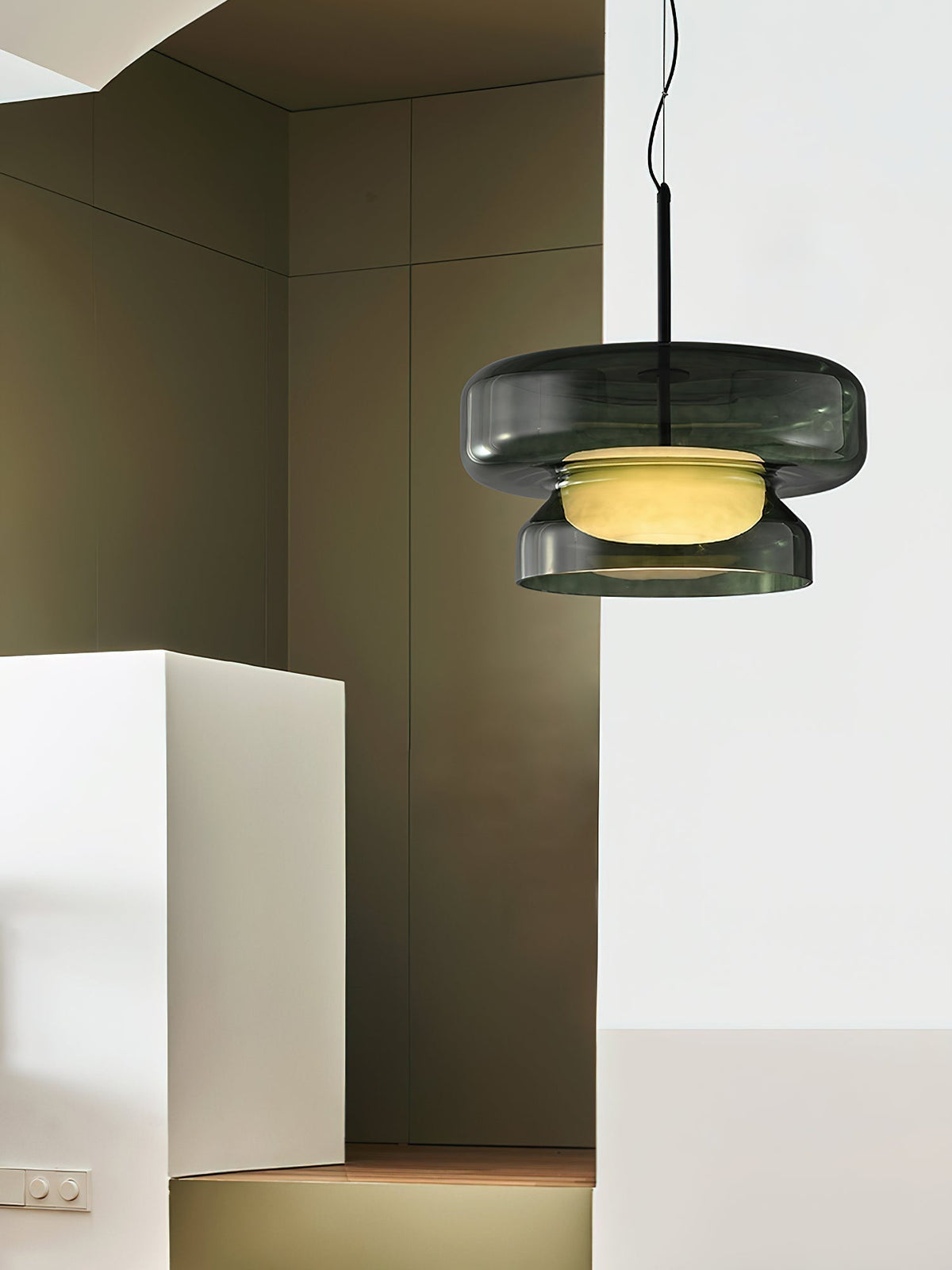 Glass Sphere Hanging Light Fixture LED Adjustable Height Brown 16 Inch Modern Ceiling Lamp for Kitchen Island Dining Room Breakfast Nook Liv