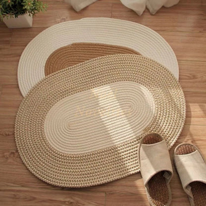 Brynley Area Rug - Washable Braided Hemp, Boho Oval Design