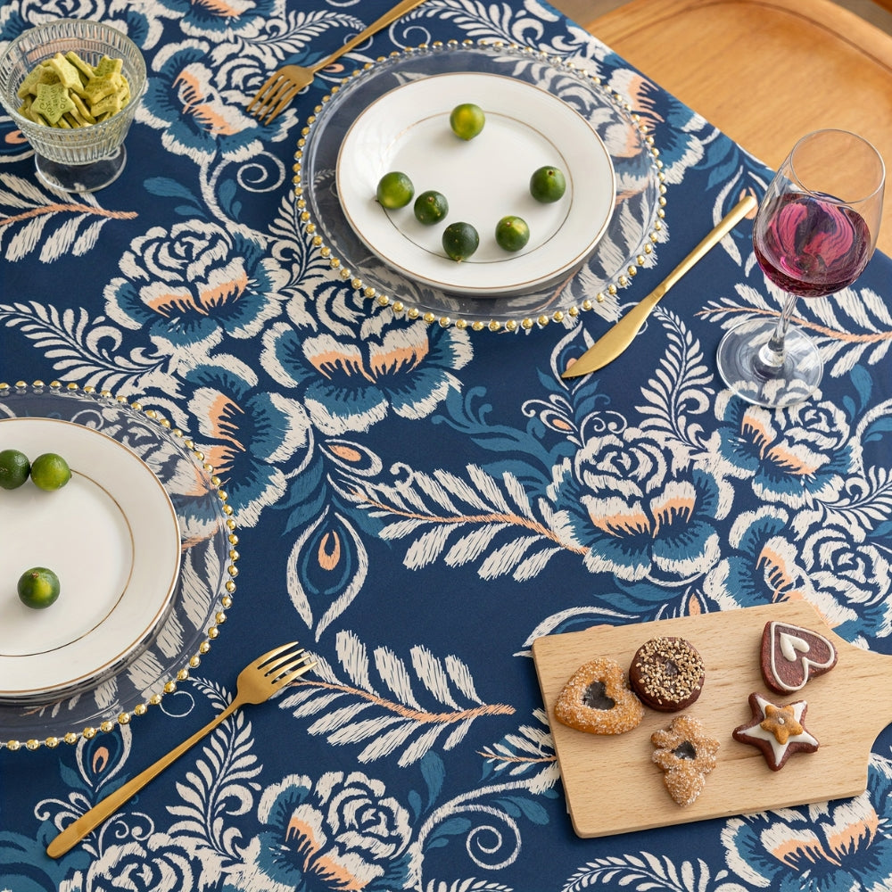 Pavo Floral Tablecloth - Microfiber Polyester, Tassel Trimmed