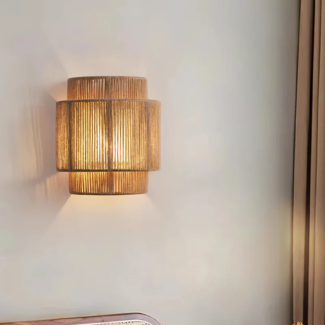 Boho Wall Lamp Made of Hemp Rope and Rattan – Natural Aesthetic Lighting