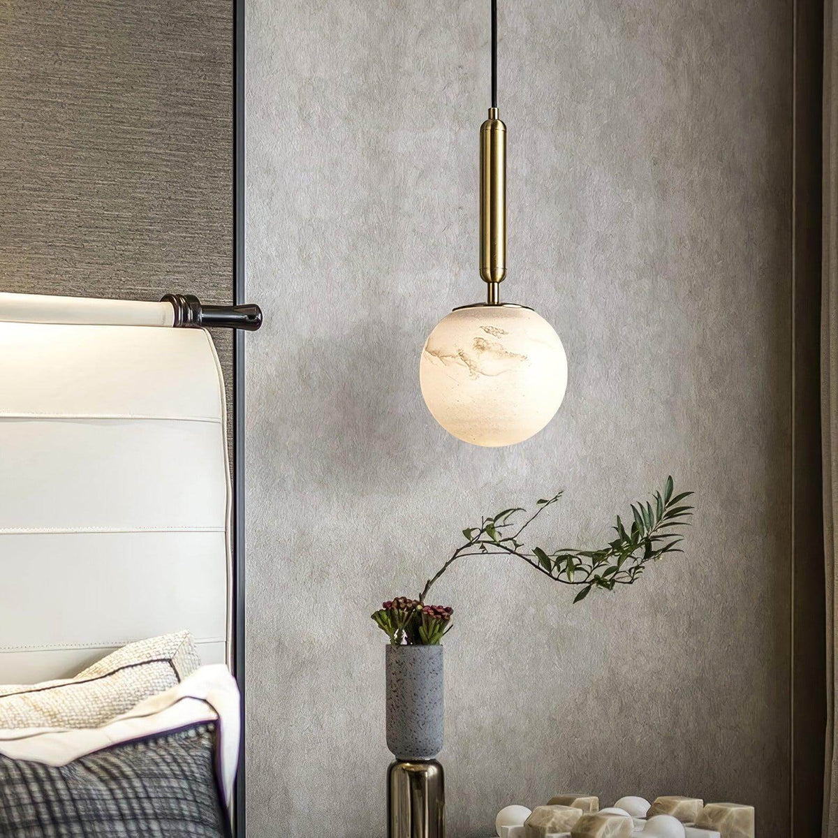 Brass & Stone Globe Ceiling Light 5-Inch for Kitchen Island Dining Room Warm Glow Task Lighting